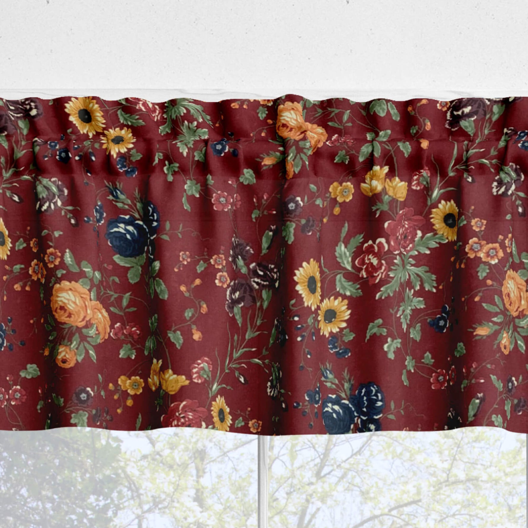 Blooming Garden Red Floral Valances and Cafe Curtains