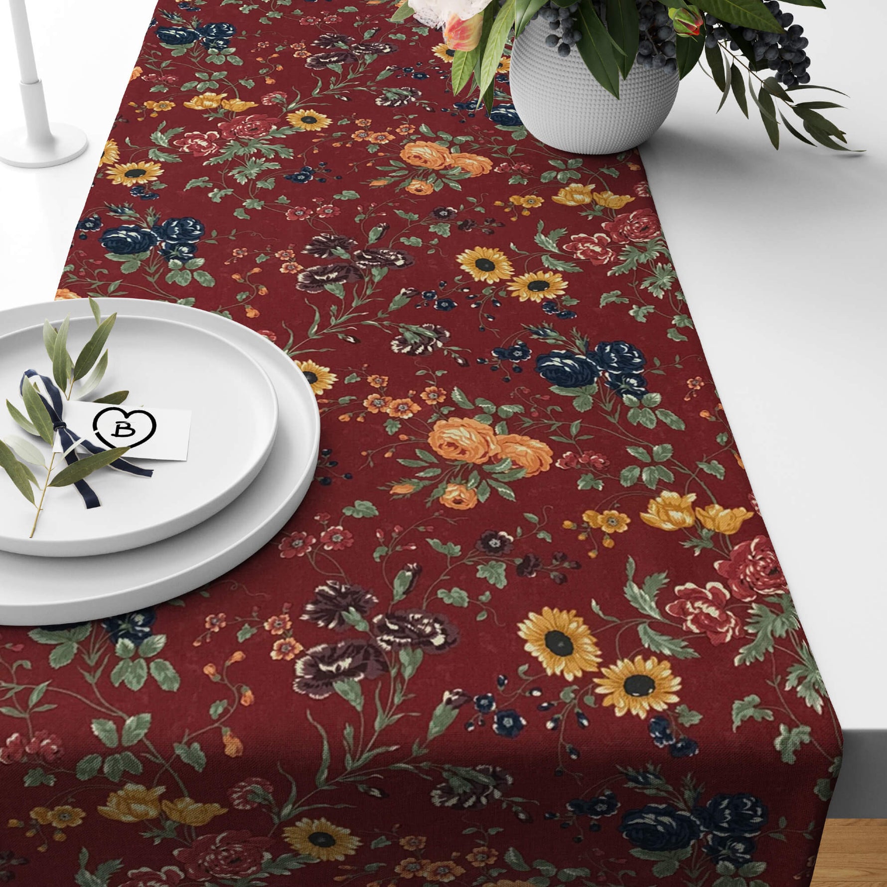 Blooming Garden Table Runners and Placemats – Burgundy or Beige