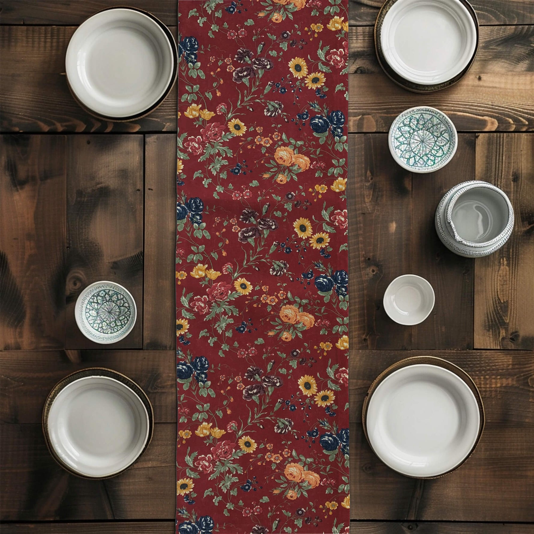 Blooming Garden Table Runners and Placemats – Burgundy or Beige