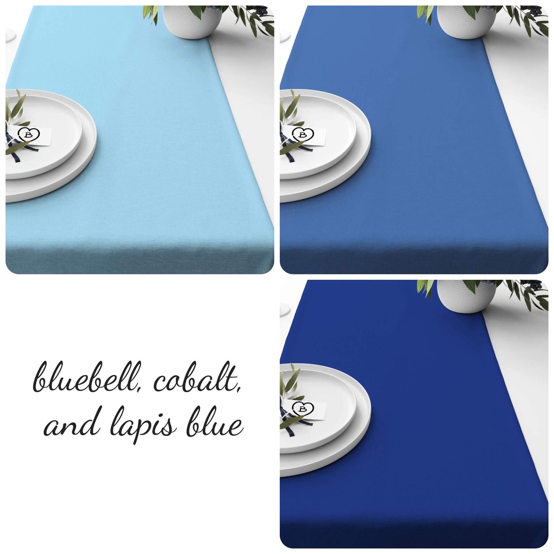 Bluebell, Cobalt, and Lapis Blue Table Linens – Solid Color Runners & Mats