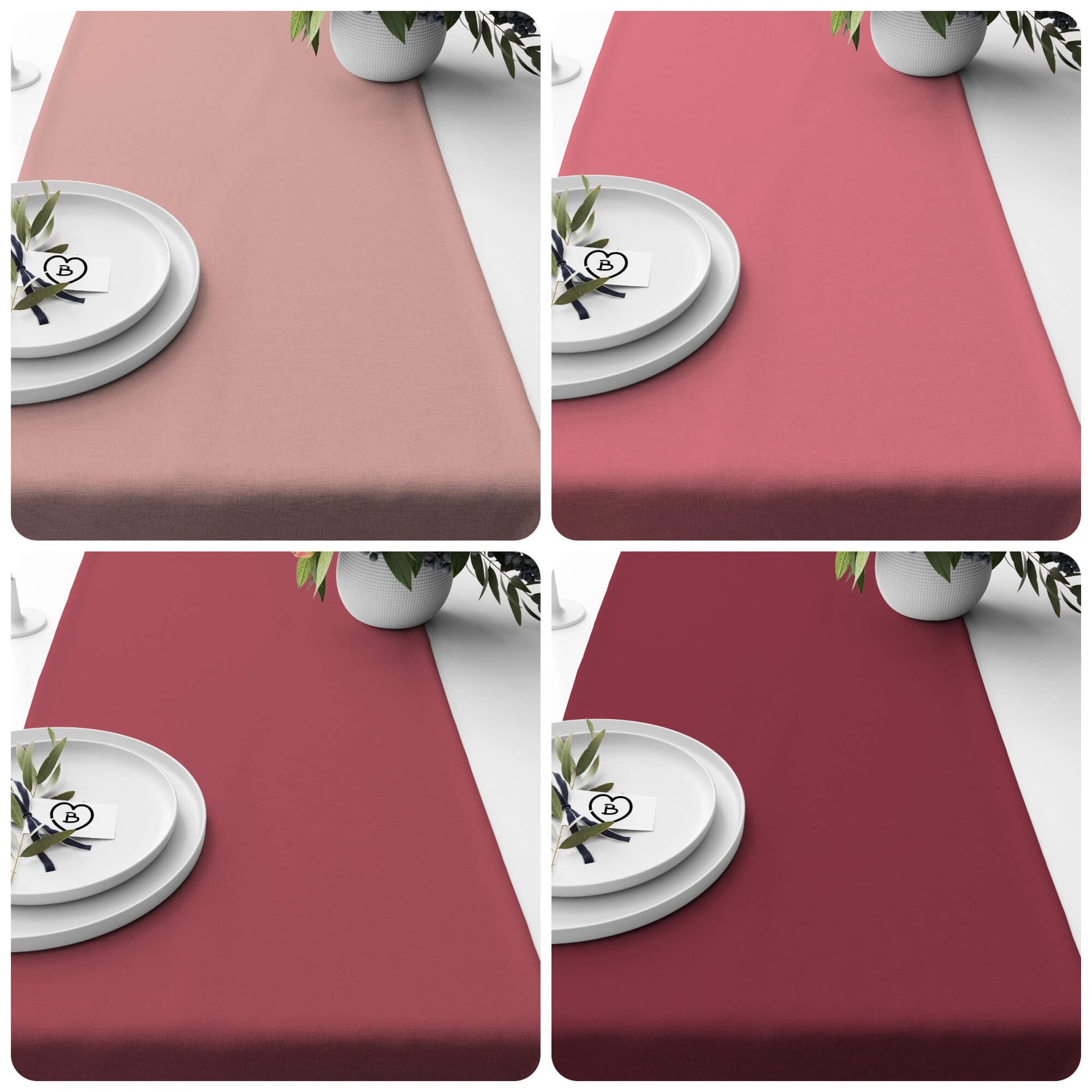 Light Pink, Rose Water, Blush, and Rhubarb Table Runners and Placemats