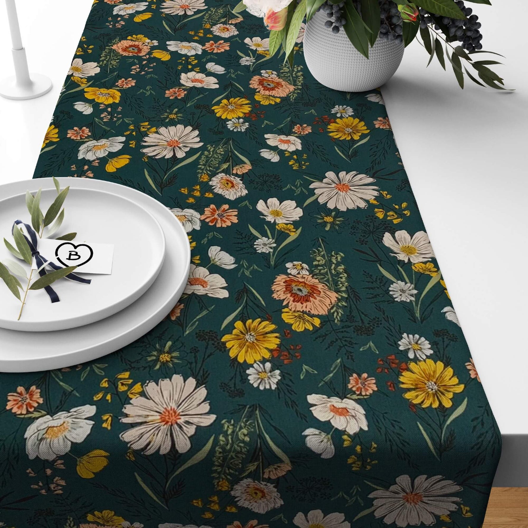 Boho Floral Table Runners – Charcoal or Teal Background
