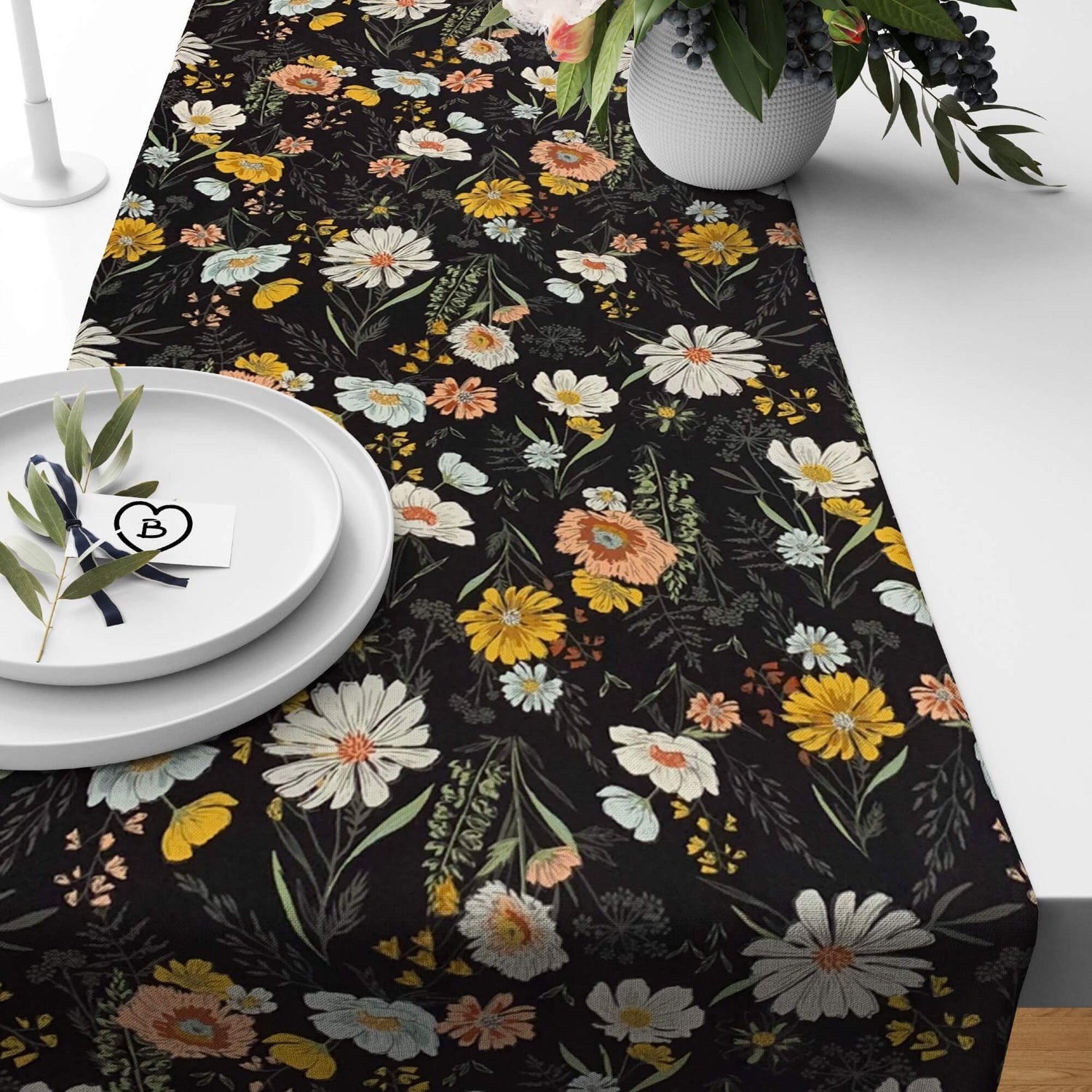 Boho Floral Table Runners – Charcoal or Teal Background