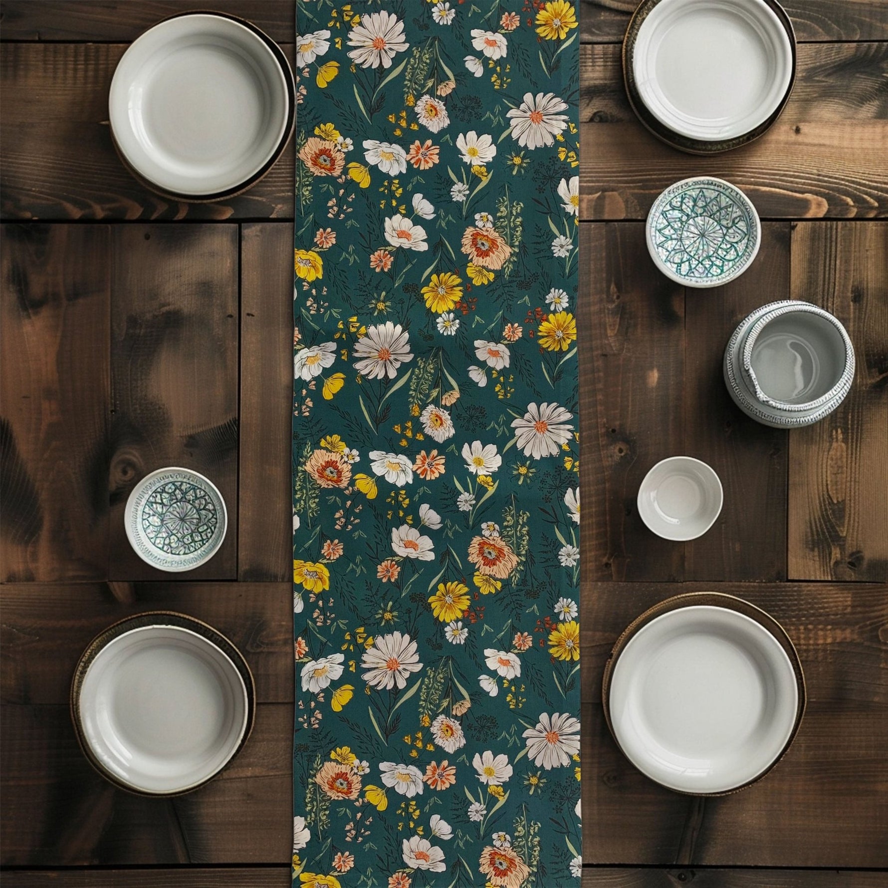 Boho Floral Table Runners – Charcoal or Teal Background