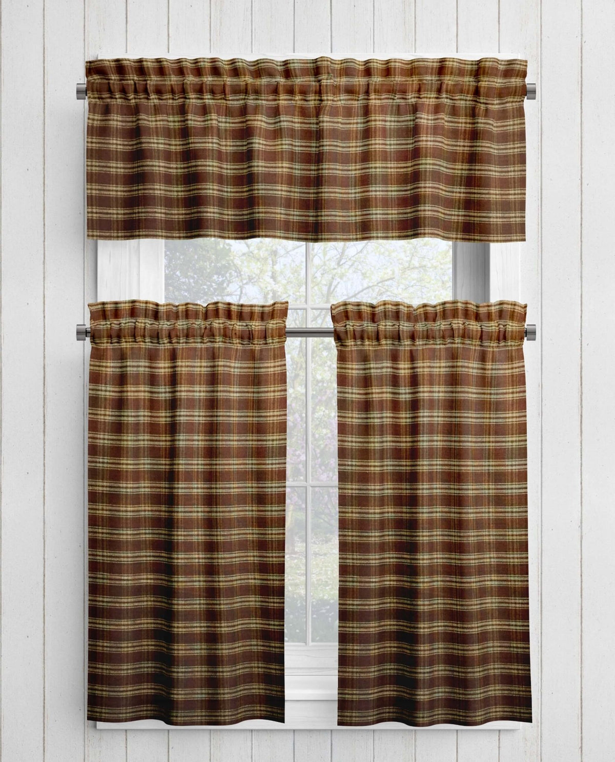 Brown and Tan Homespun Curtains – Rustic Plaid Farmhouse