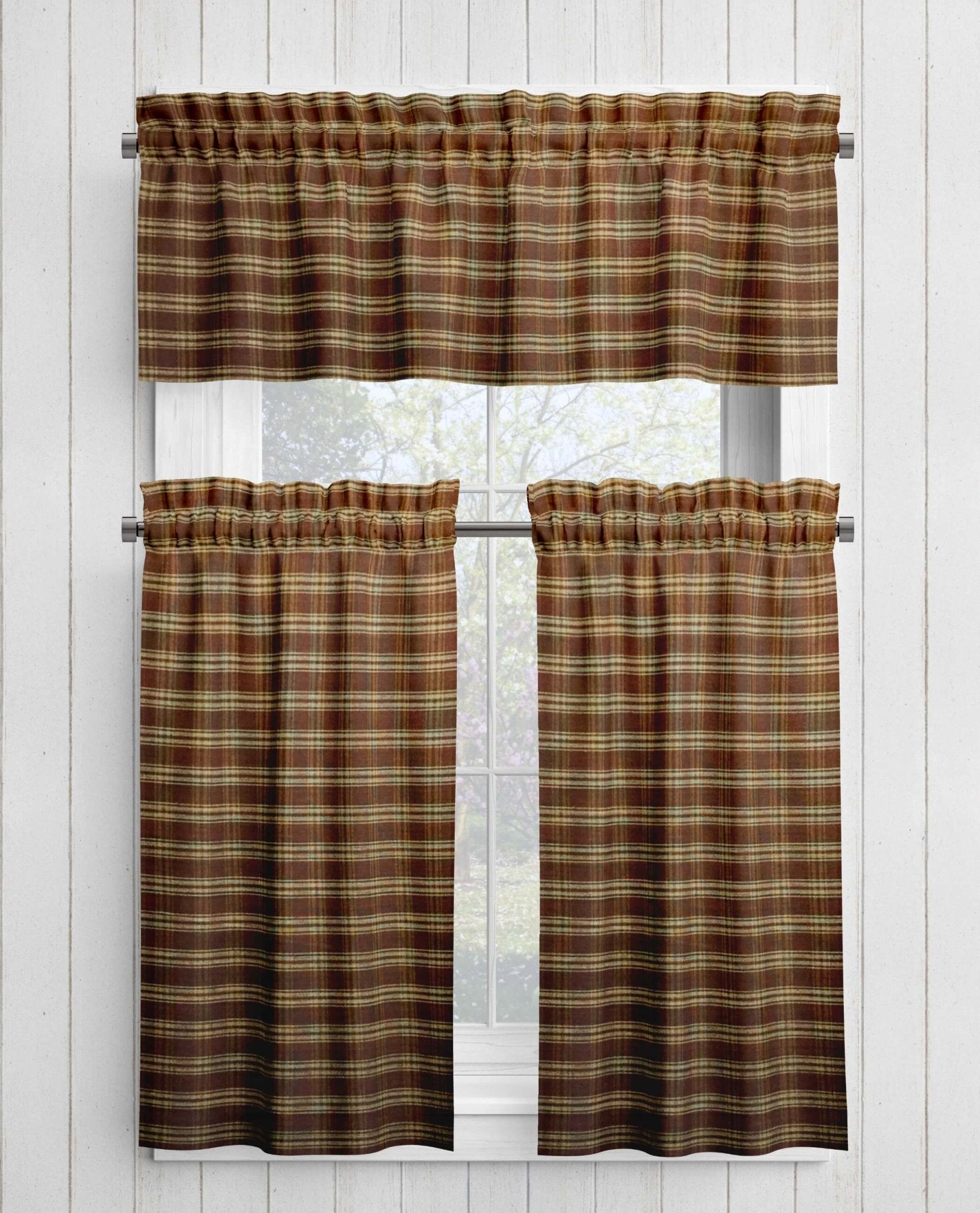Brown and Tan Homespun Curtains – Rustic Plaid Farmhouse