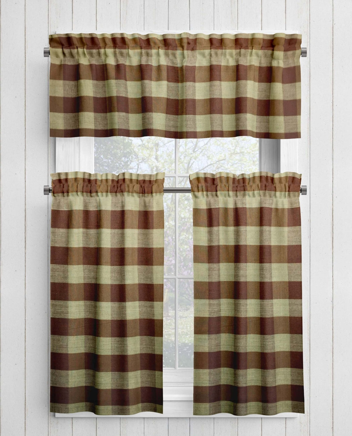 Brown and Tan Homespun Curtains – Rustic Plaid Farmhouse