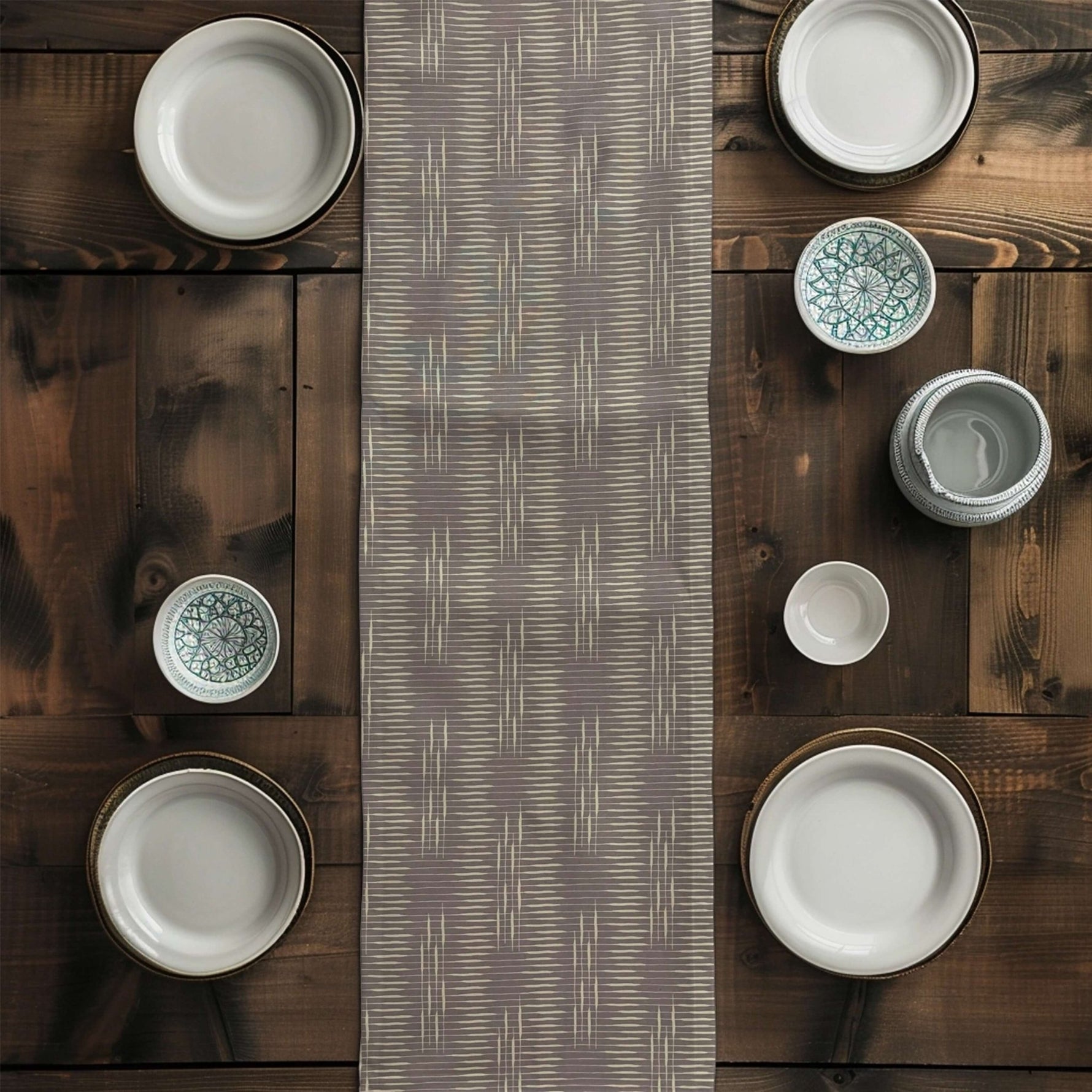 Cattail Crossing Table Runner: Modern Rustic Decor, Weathered Gray Brown