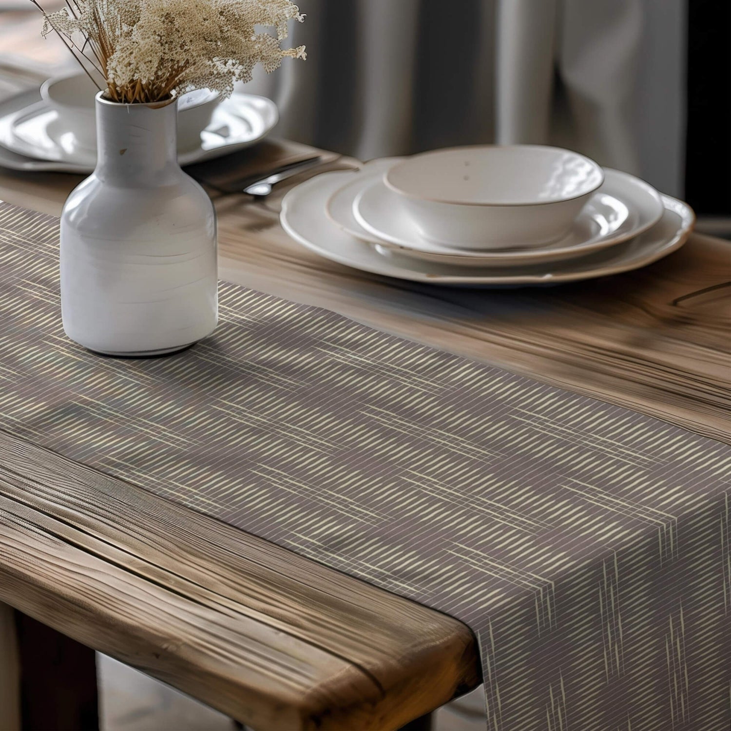Cattail Crossing Table Runner: Modern Rustic Decor, Weathered Gray Brown