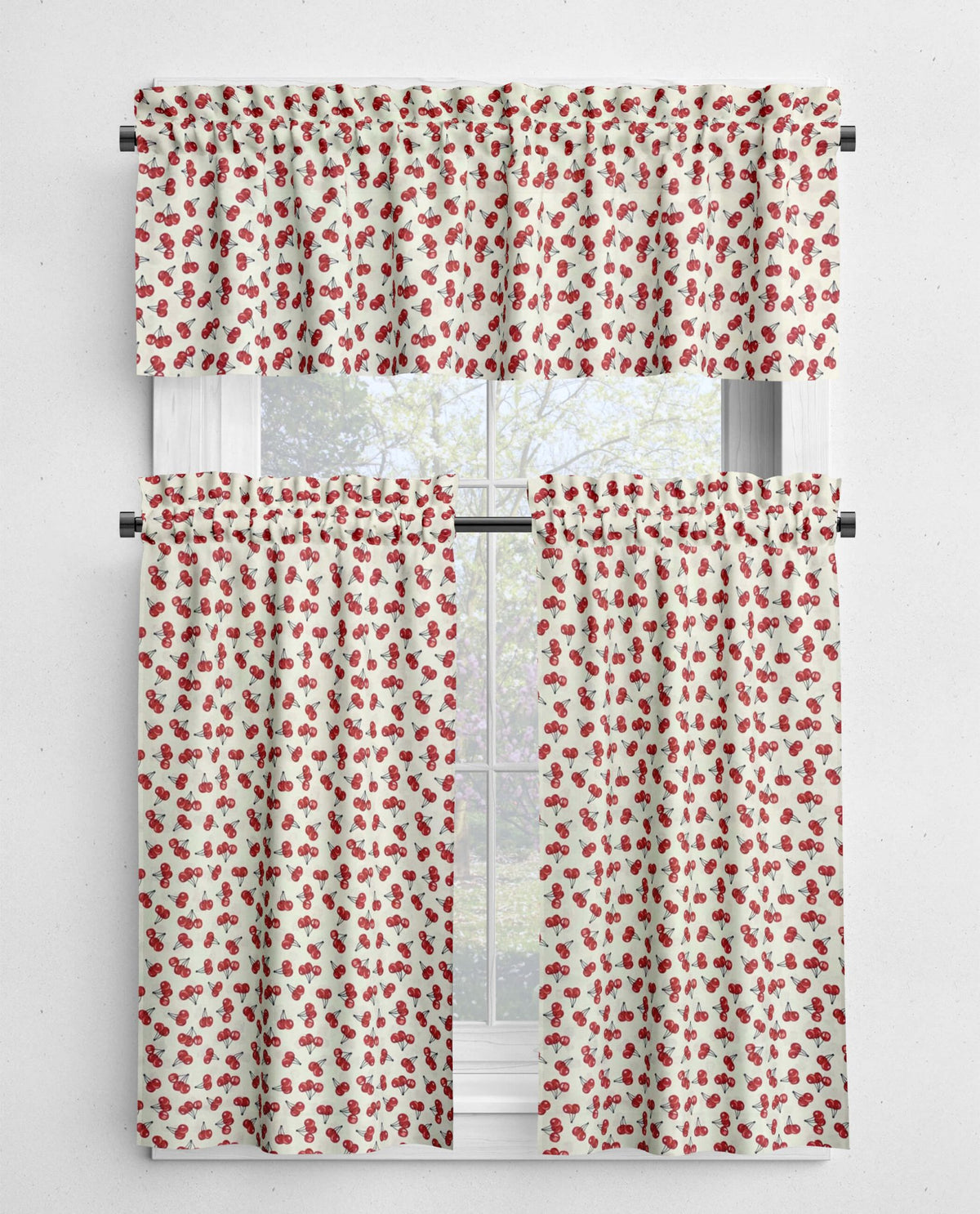 Cherries Galore Kitchen Valances and Cafe Curtains