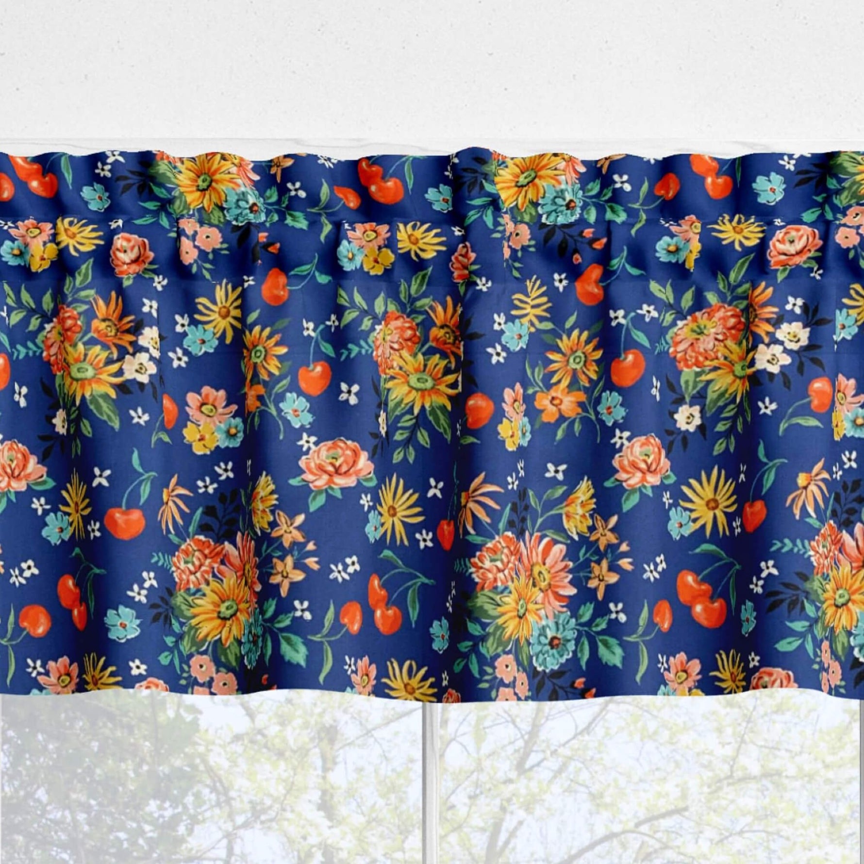 Cherry Cordial Valances and Cafe Curtains – Vintage - Inspired Floral and Fruit