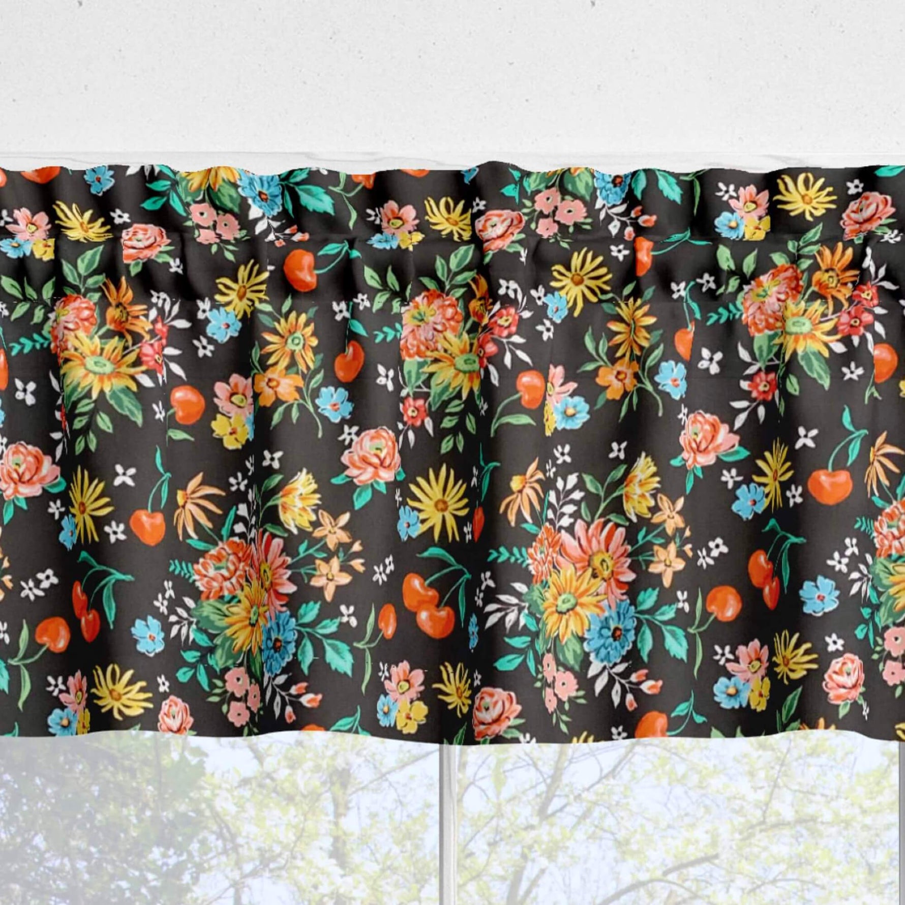 Cherry Cordial Valances and Cafe Curtains – Vintage - Inspired Floral and Fruit