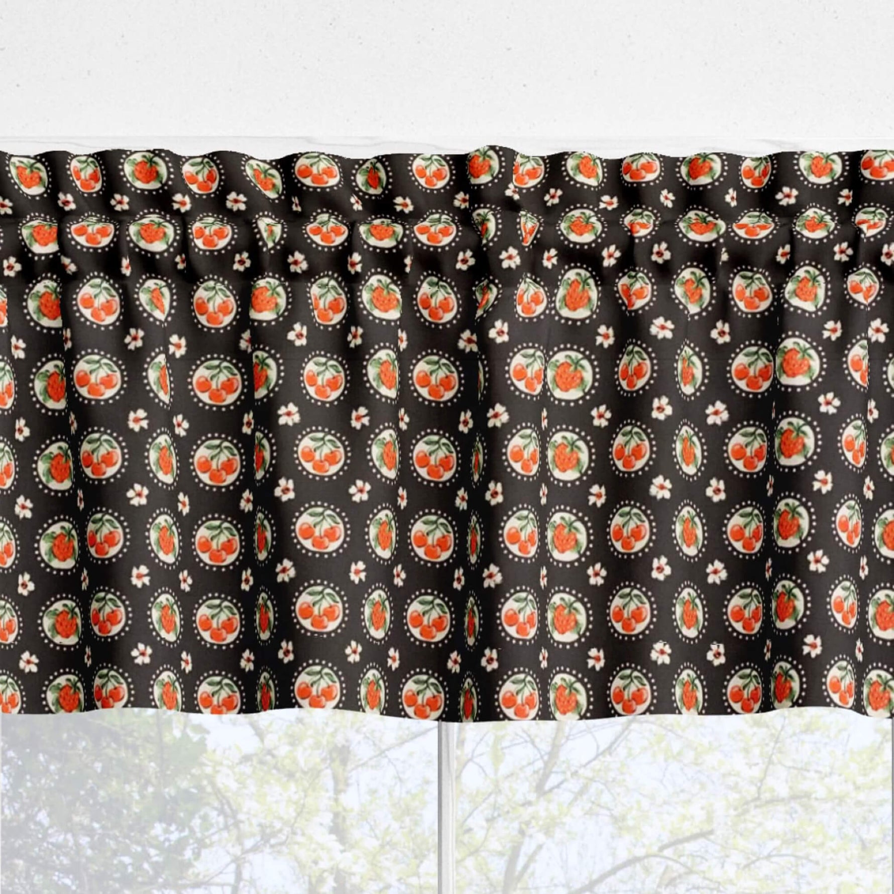 Cherry Strawberry Valances – Vintage Fruit Kitchen Window Treatments