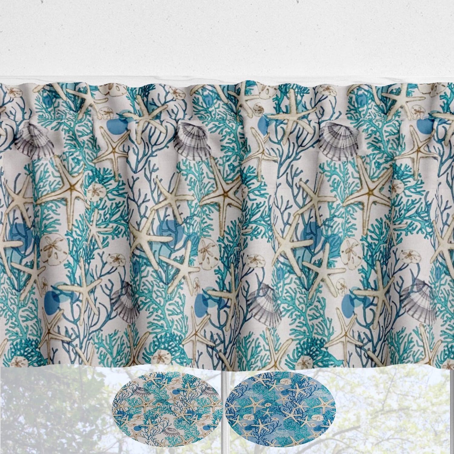 Serena Shores Coastal Valances and Cafe Curtains