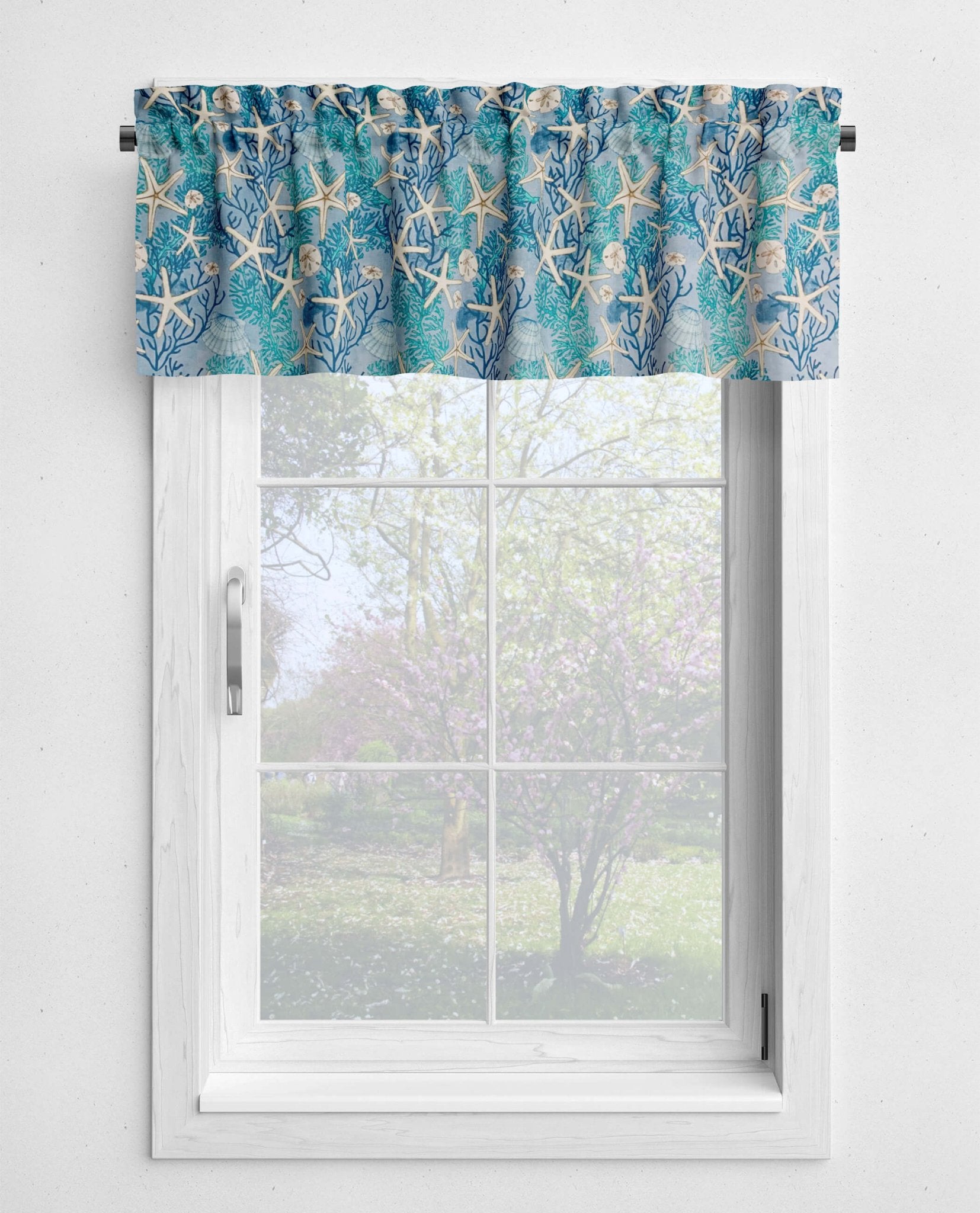 Coastal Valances and Cafe Curtains - Shells, Coral, Starfish