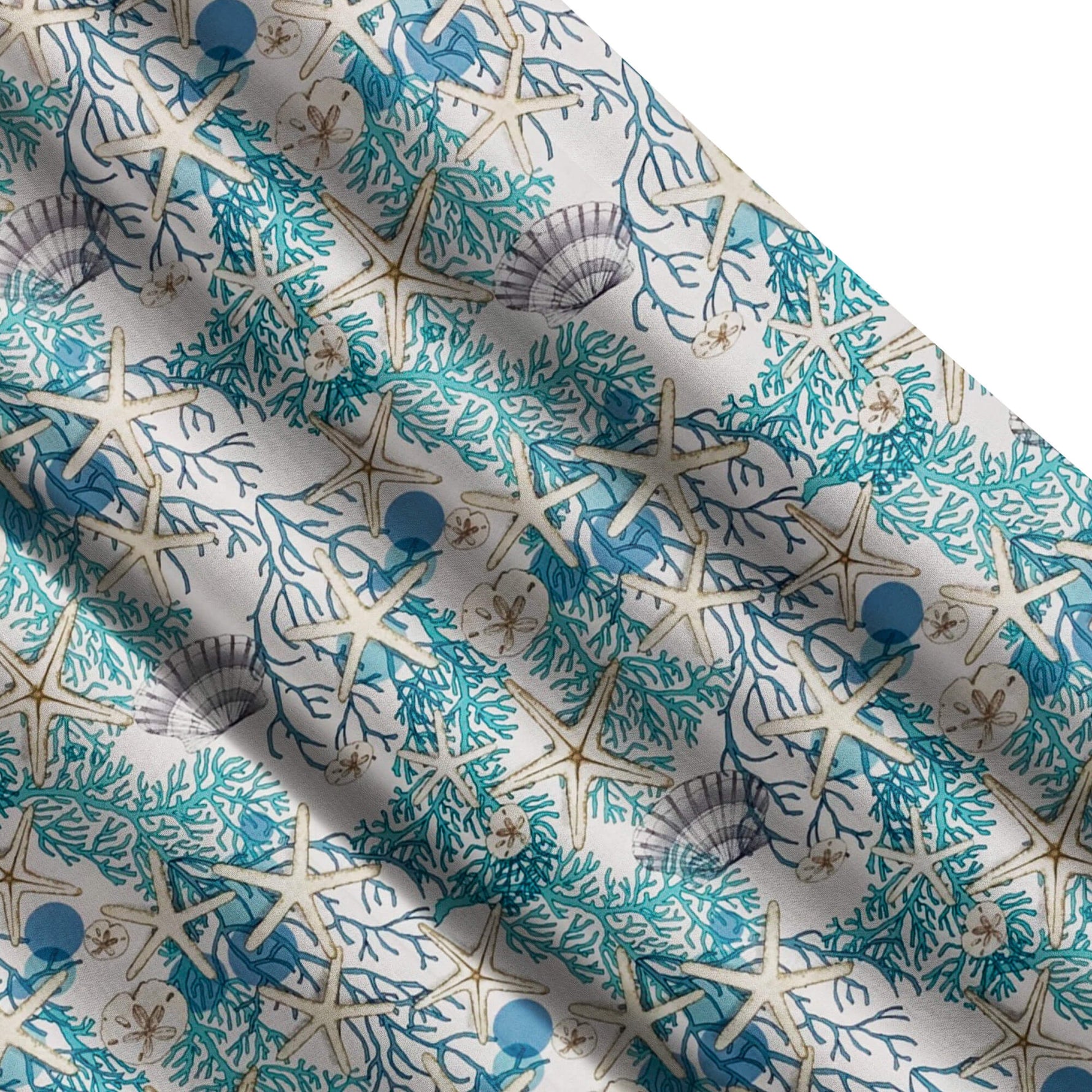 Coastal Valances and Cafe Curtains - Shells, Coral, Starfish