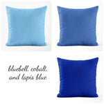 Cobalt & Bluebell Cotton Pillow Covers and Euros Shams– Custom Sizes