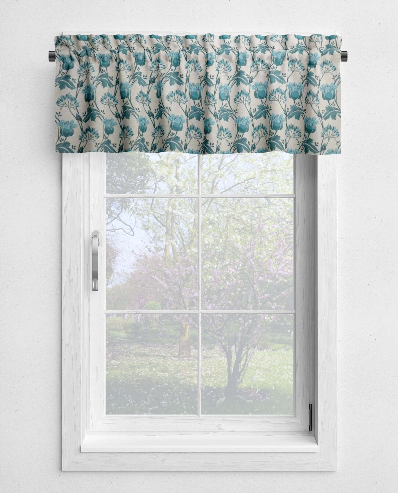Coral Rose and Blue Tulip Valances and Tier Curtains – Elegant Floral