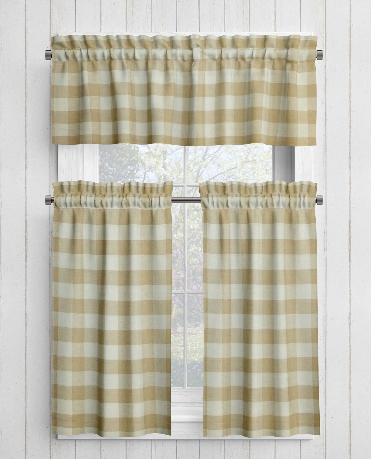 Cream and Beige Homespun Curtains – Rustic Plaid Farmhouse