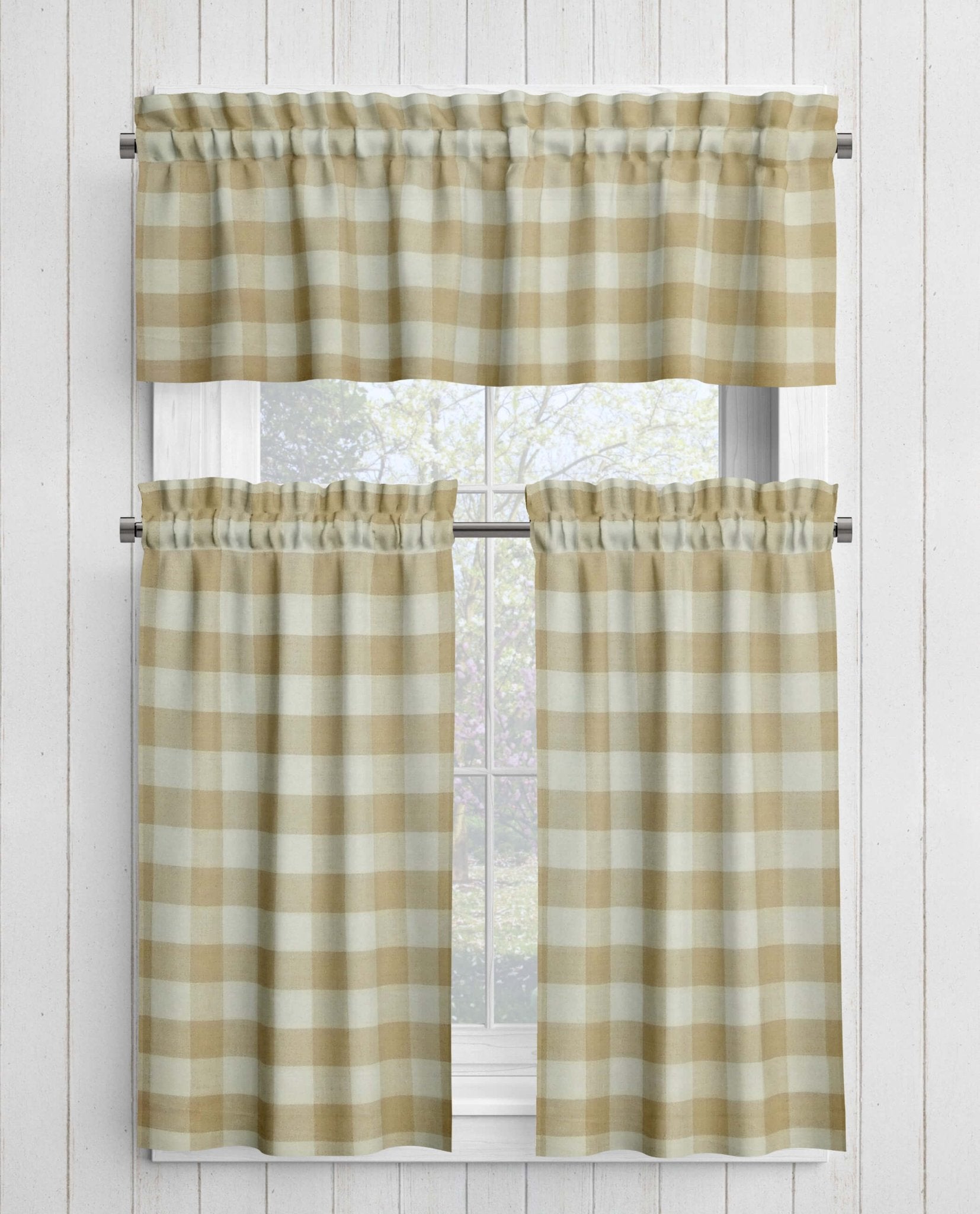 Cream and Beige Homespun Curtains – Rustic Plaid Farmhouse