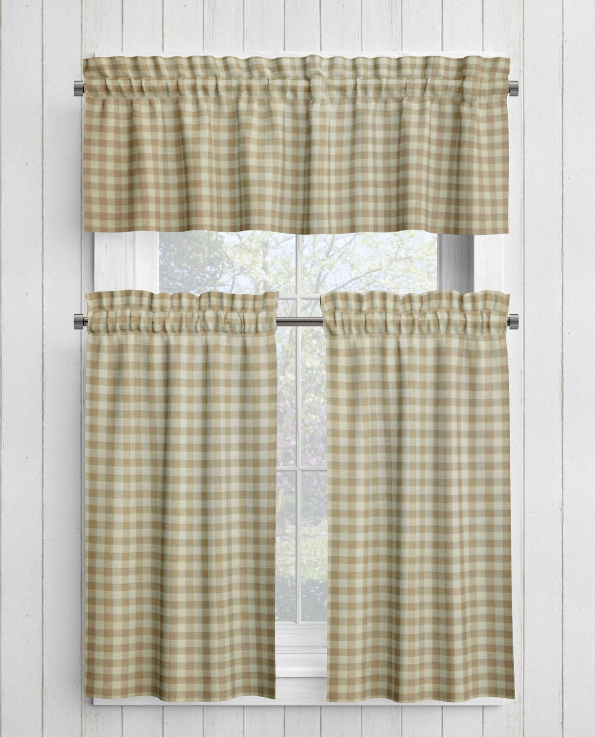 Cream and Beige Homespun Curtains – Rustic Plaid Farmhouse