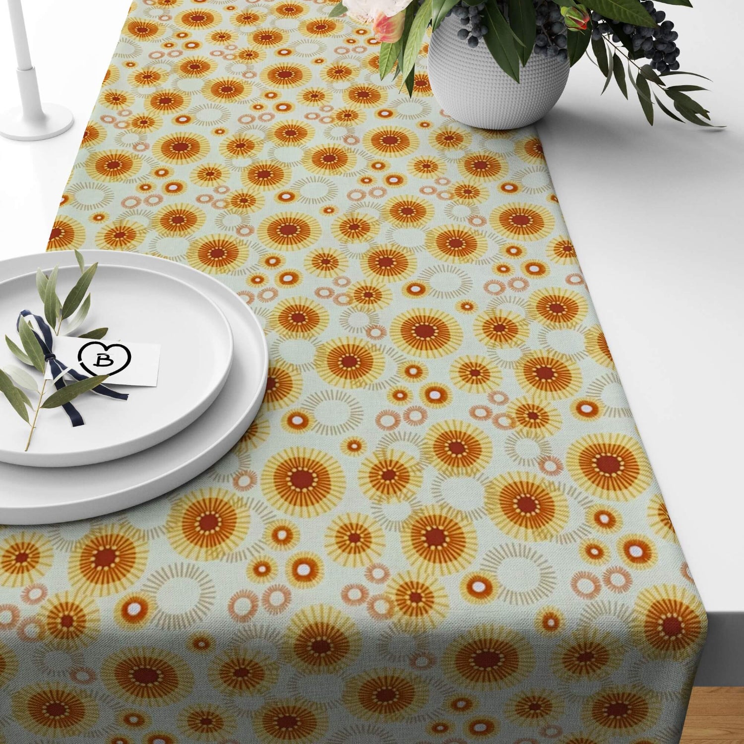 Modern Medallion Sunburst Table Runners and Placemats cream