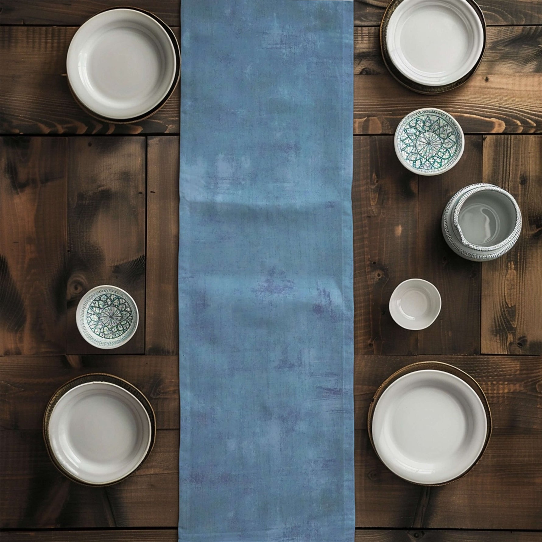Denim and Nocturne Blue Table Runners – Abstract Grunge Design
