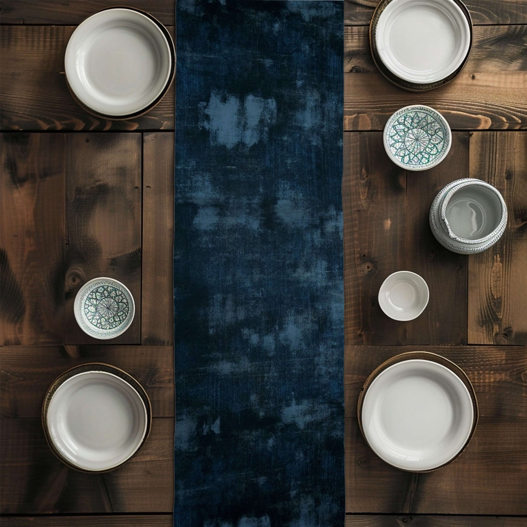 Denim and Nocturne Blue Table Runners – Abstract Grunge Design
