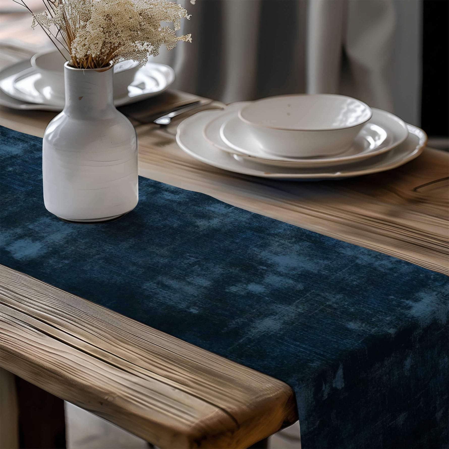 Denim and Nocturne Blue Table Runners – Abstract Grunge Design