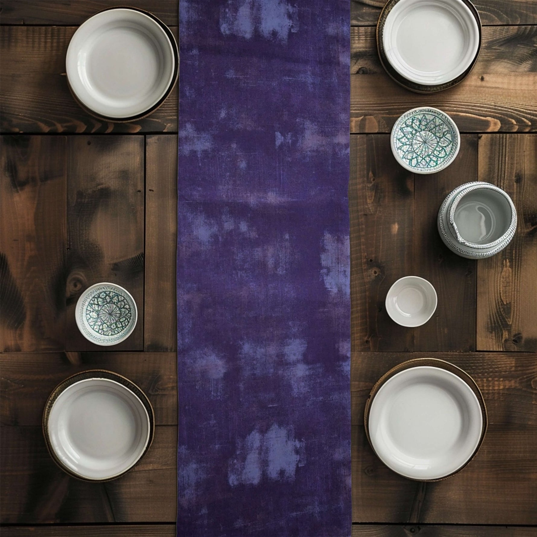 Eggplant Grunge Table Runners and Placemats – Modern Abstract Style
