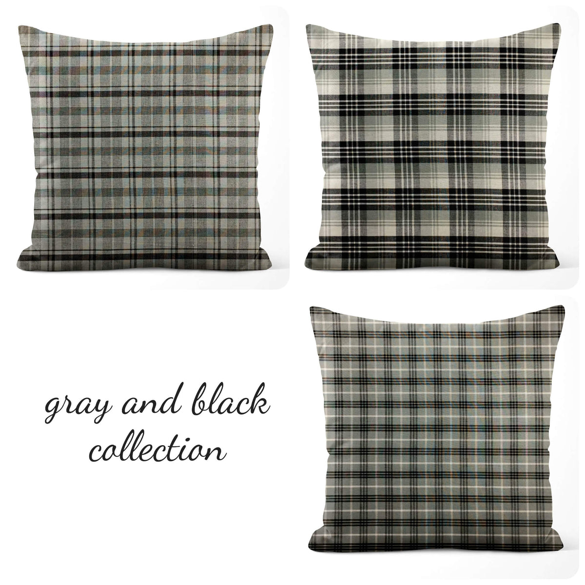 Farmhouse Plaid Pillow Covers – Gray & Black Homespun