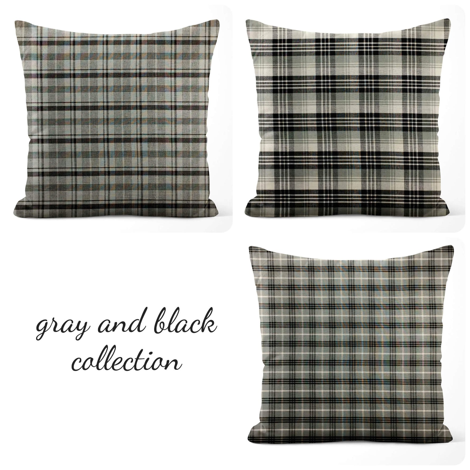 Farmhouse Plaid Pillow Covers – Gray & Black Homespun