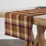 Farmhouse Table Runners and Placemats – Burgundy, Gold & Cream Plaid