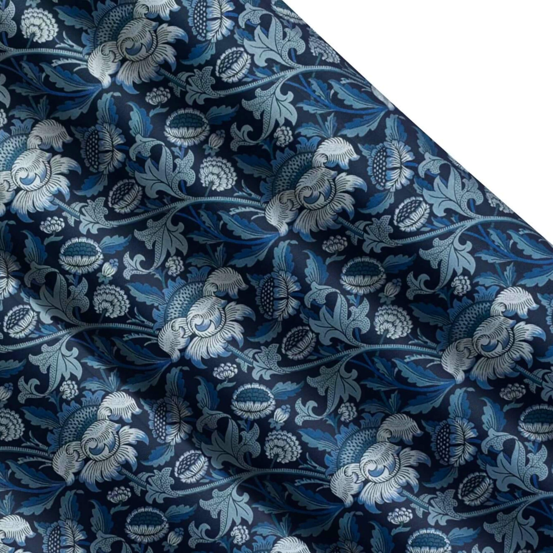 Floral Damask Valances and Tier Curtains – Kelmscott Blue or Rose Gold