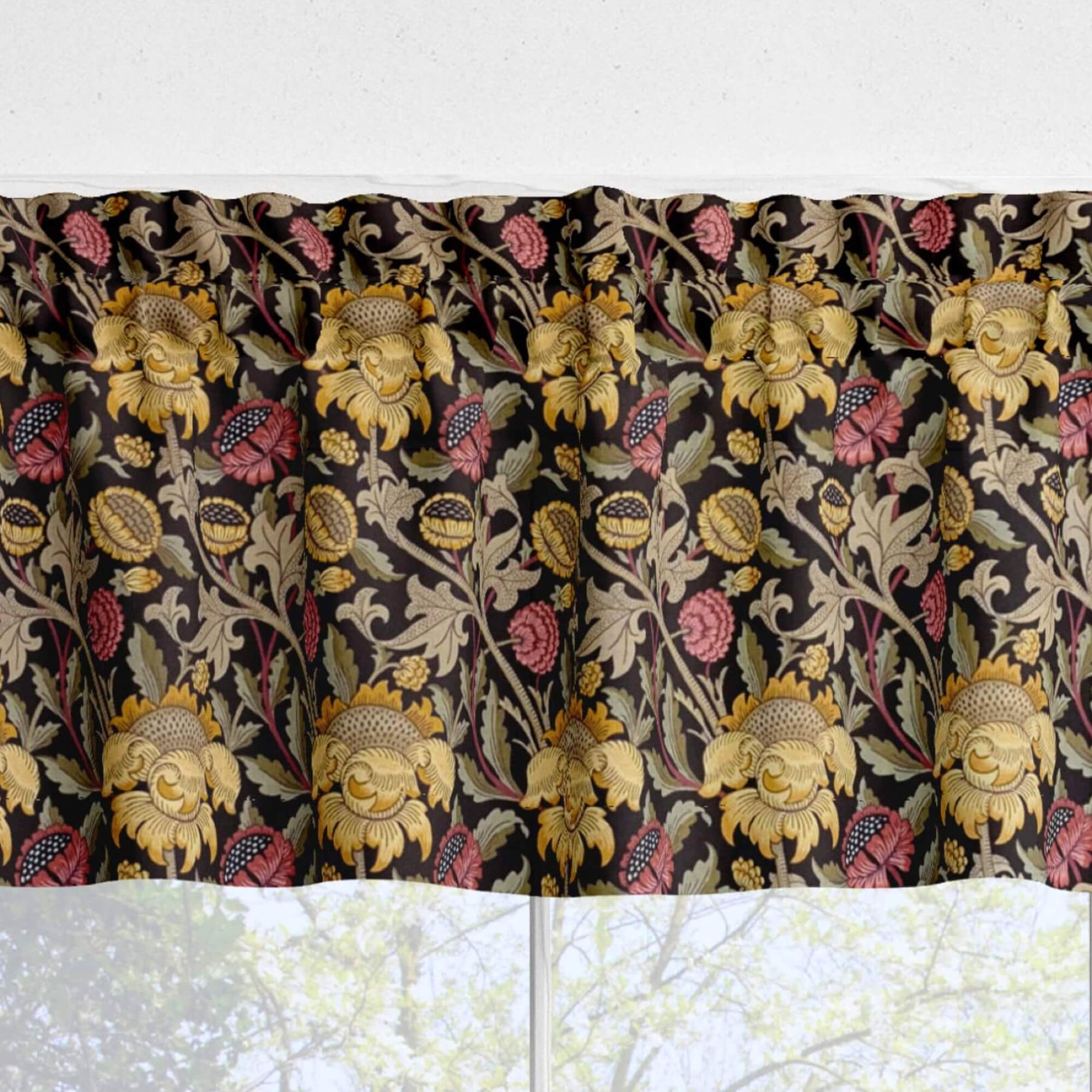 Floral Damask Valances and Tier Curtains – Kelmscott Blue or Rose Gold
