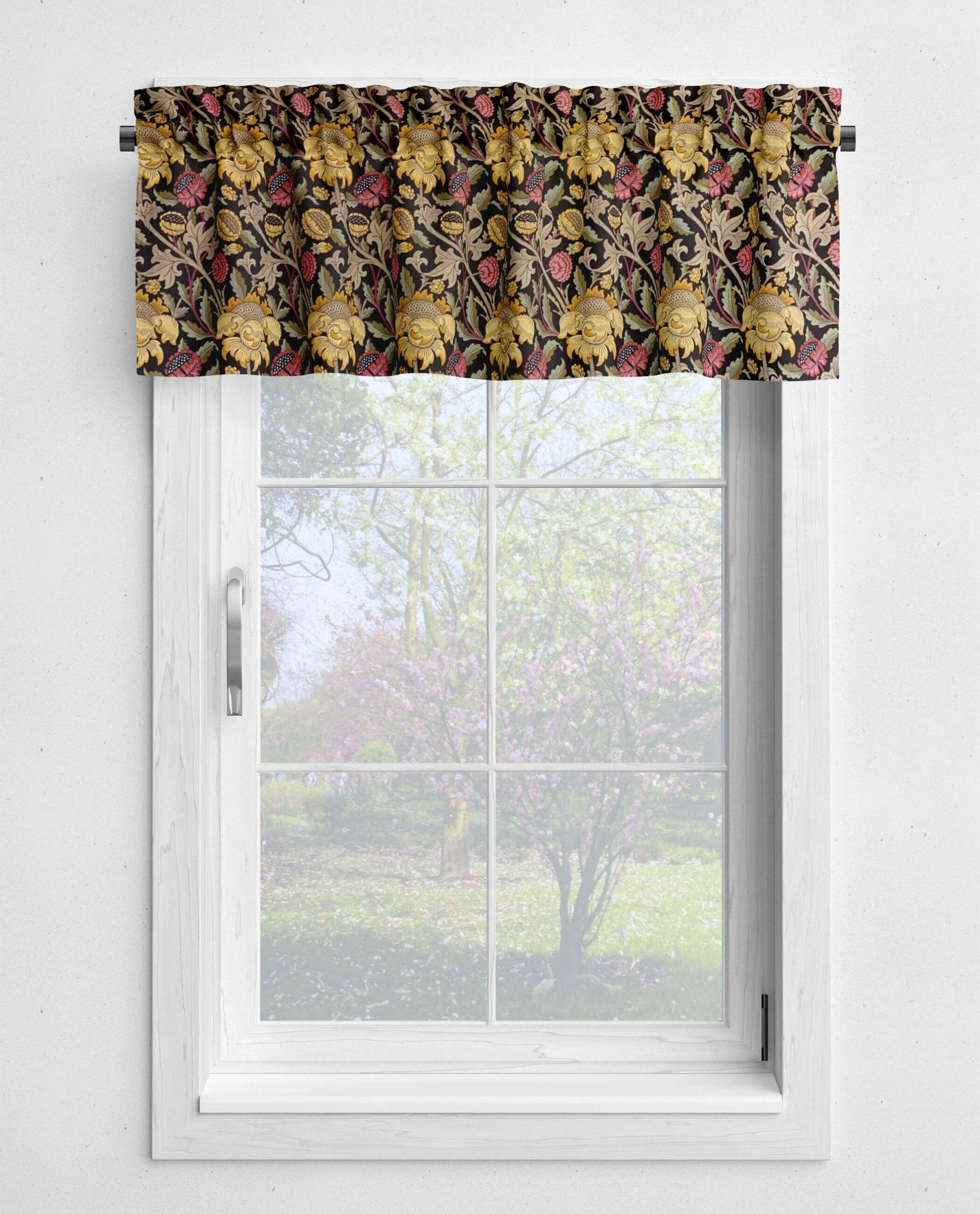 Floral Damask Valances and Tier Curtains – Kelmscott Blue or Rose Gold