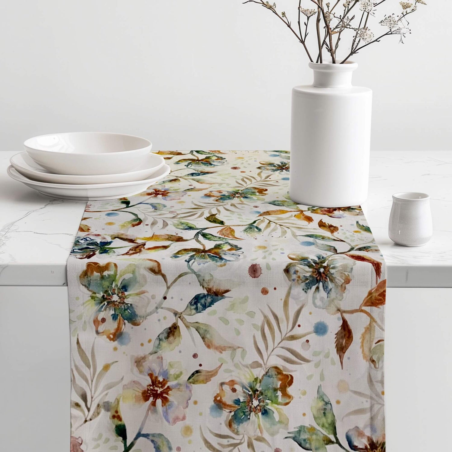 Floral Table Runners – Cream or Brown Botanical Design