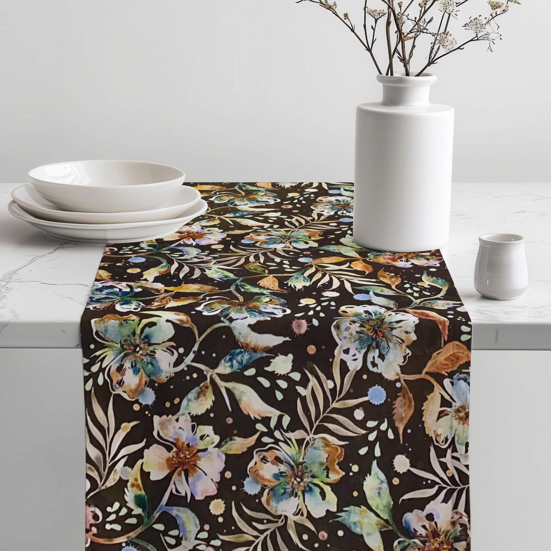 Floral Table Runners – Cream or Brown Botanical Design