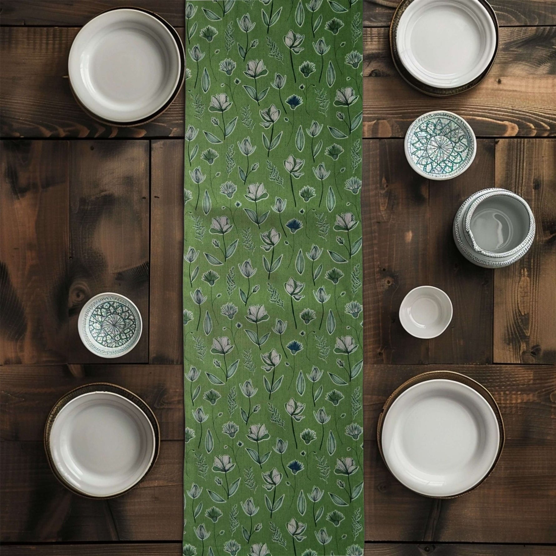 Floral Table Runners – Green or Blue Botanical Design