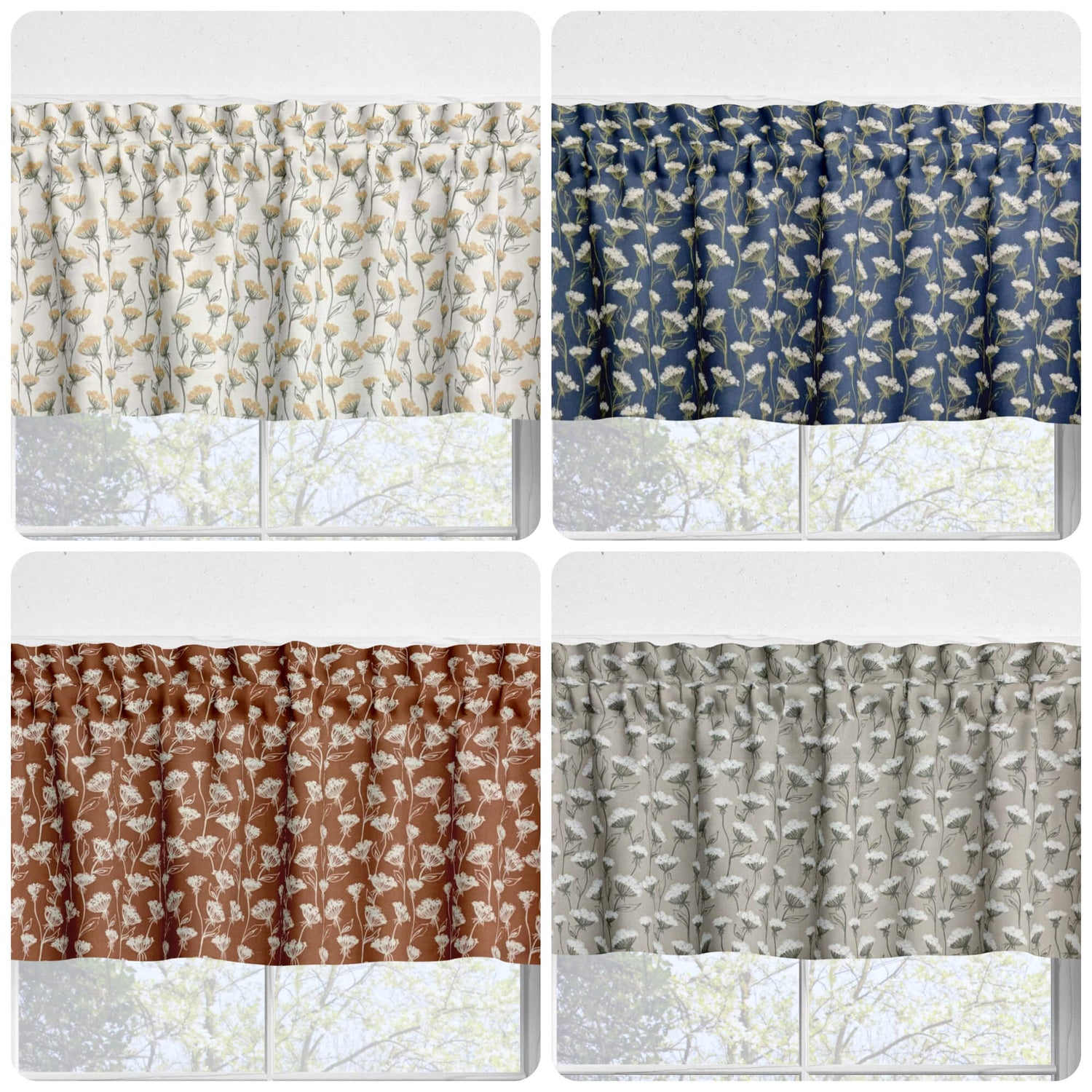 Queen Anne's Lace Floral Kitchen Valances and Cafe Curtains
