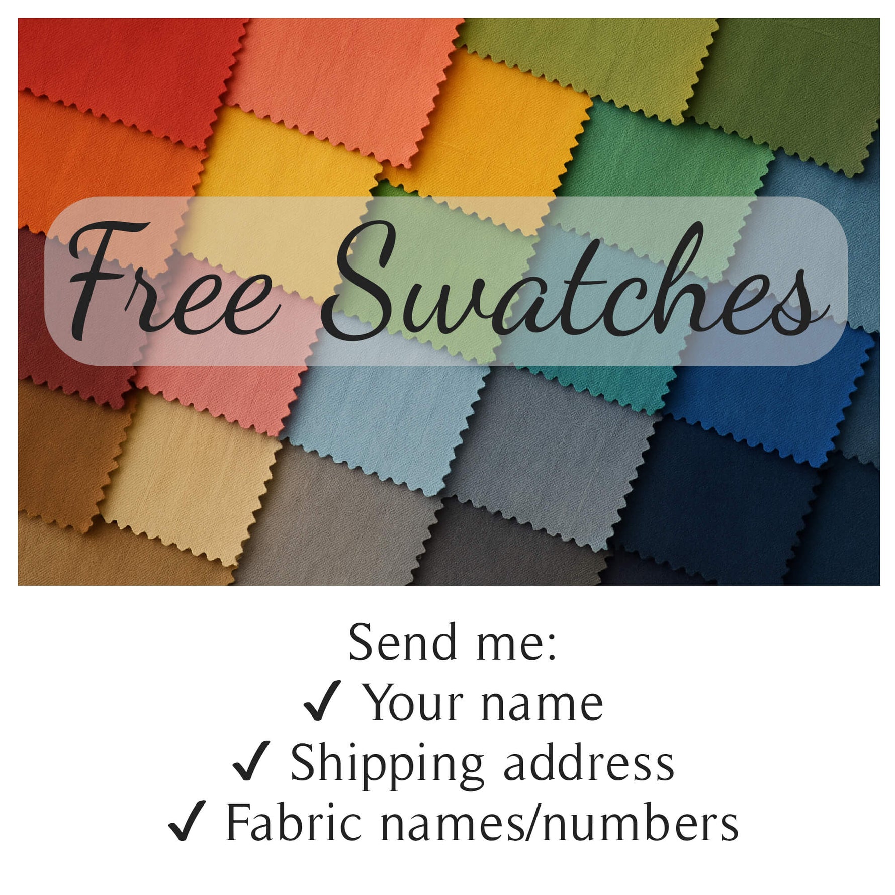 Color swatches with text overlay for free swatches offer