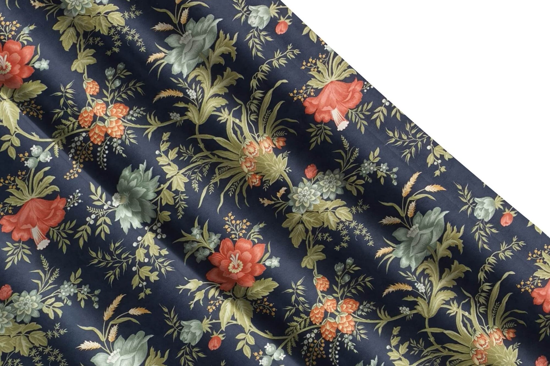 French Country Floral Valances and Tier Curtains – Elegant Navy Blue