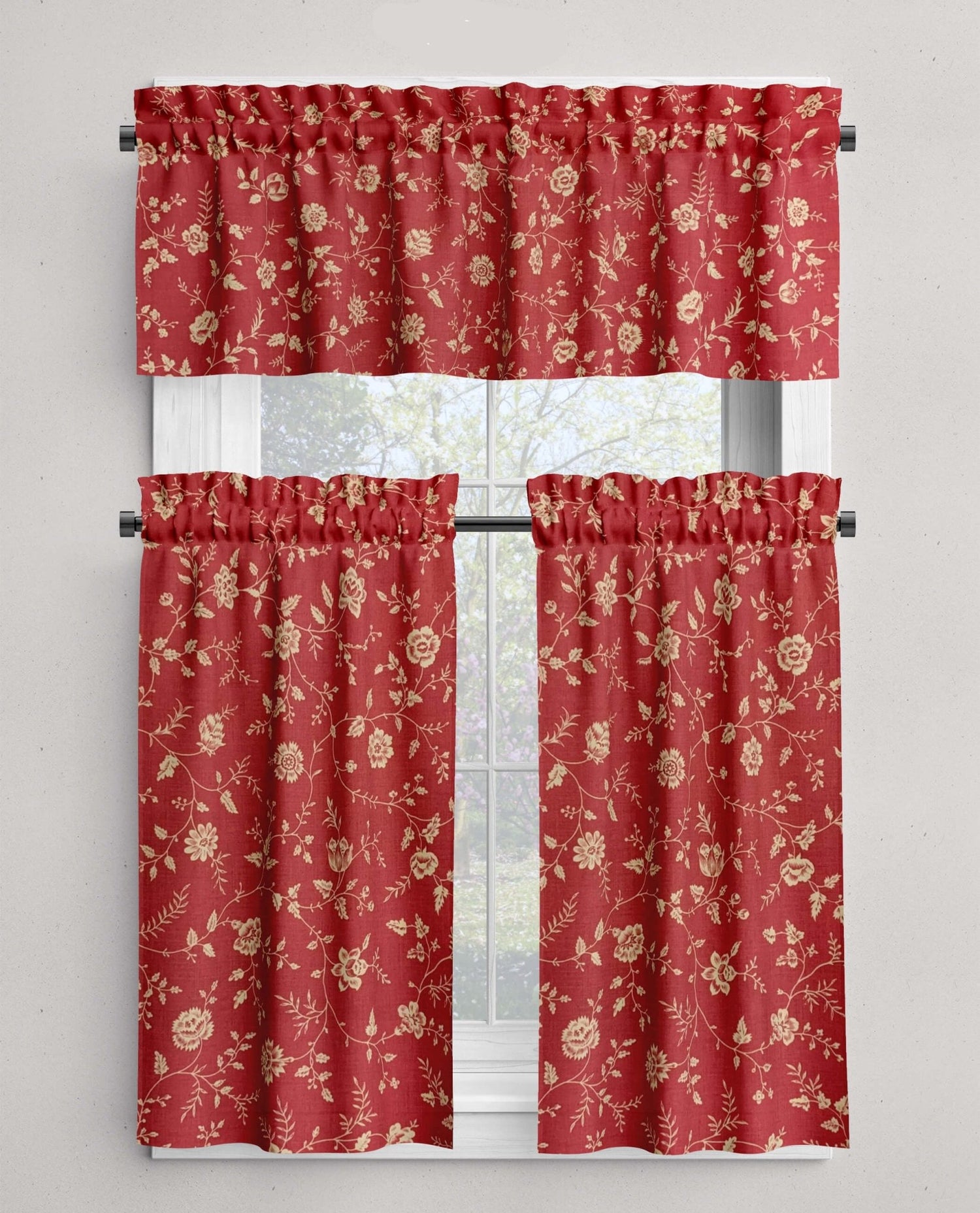 French Country Floral Valances & Café Curtains – Etonnante Florals Toile