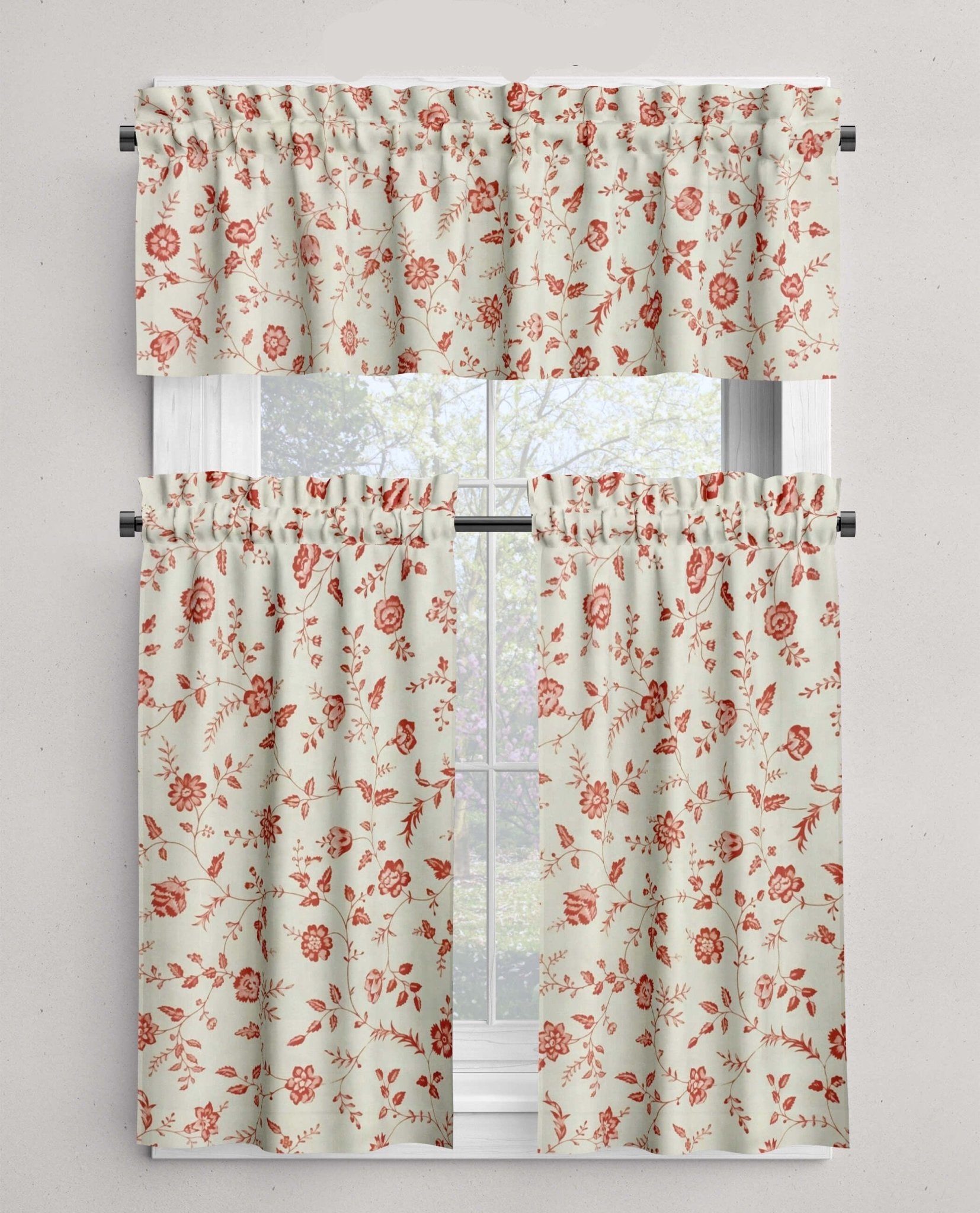 French Country Floral Valances & Café Curtains – Etonnante Florals Toile