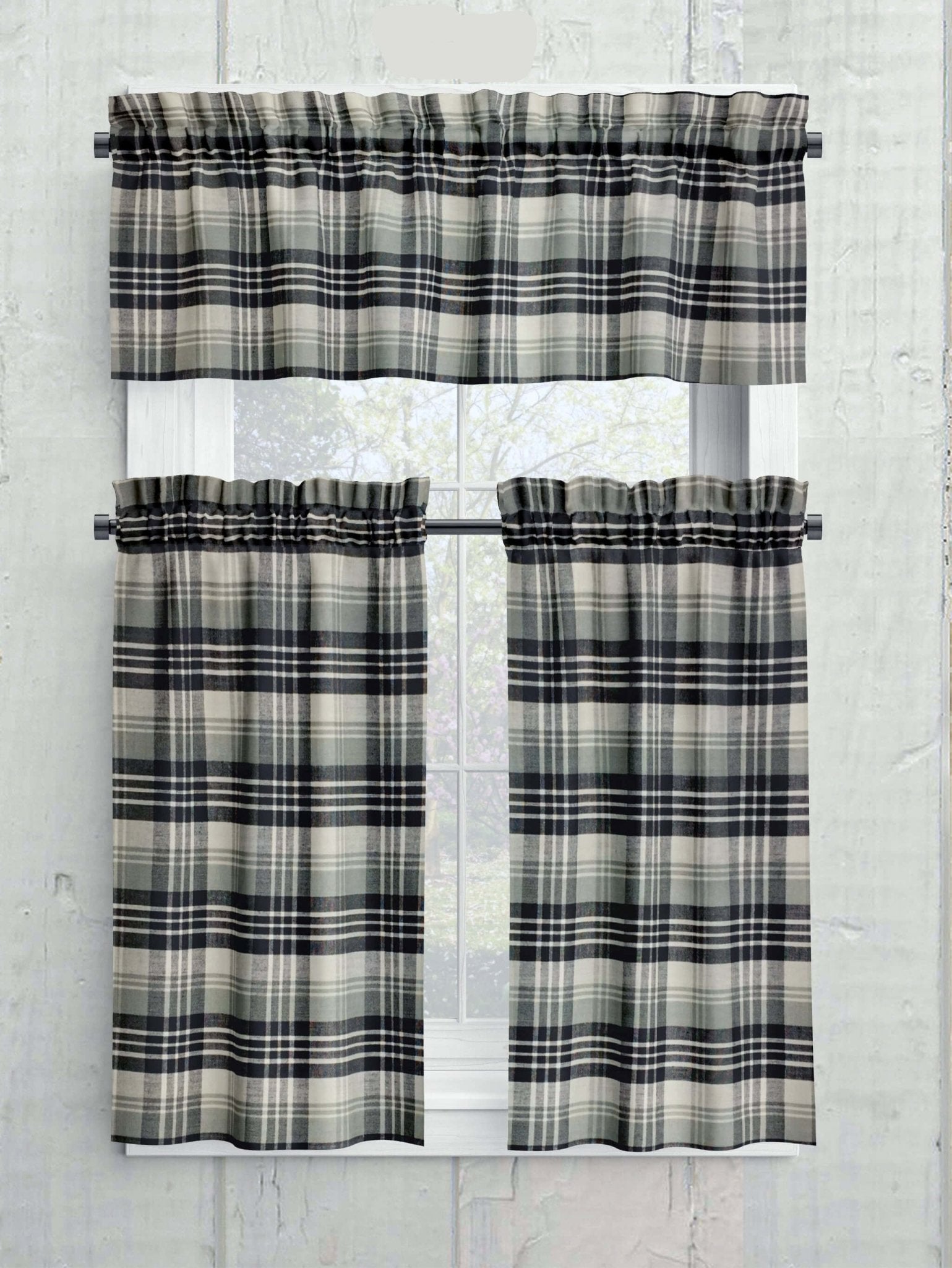 Gray and Black Homespun Plaid Curtains – Rustic Farmhouse Window Treatments