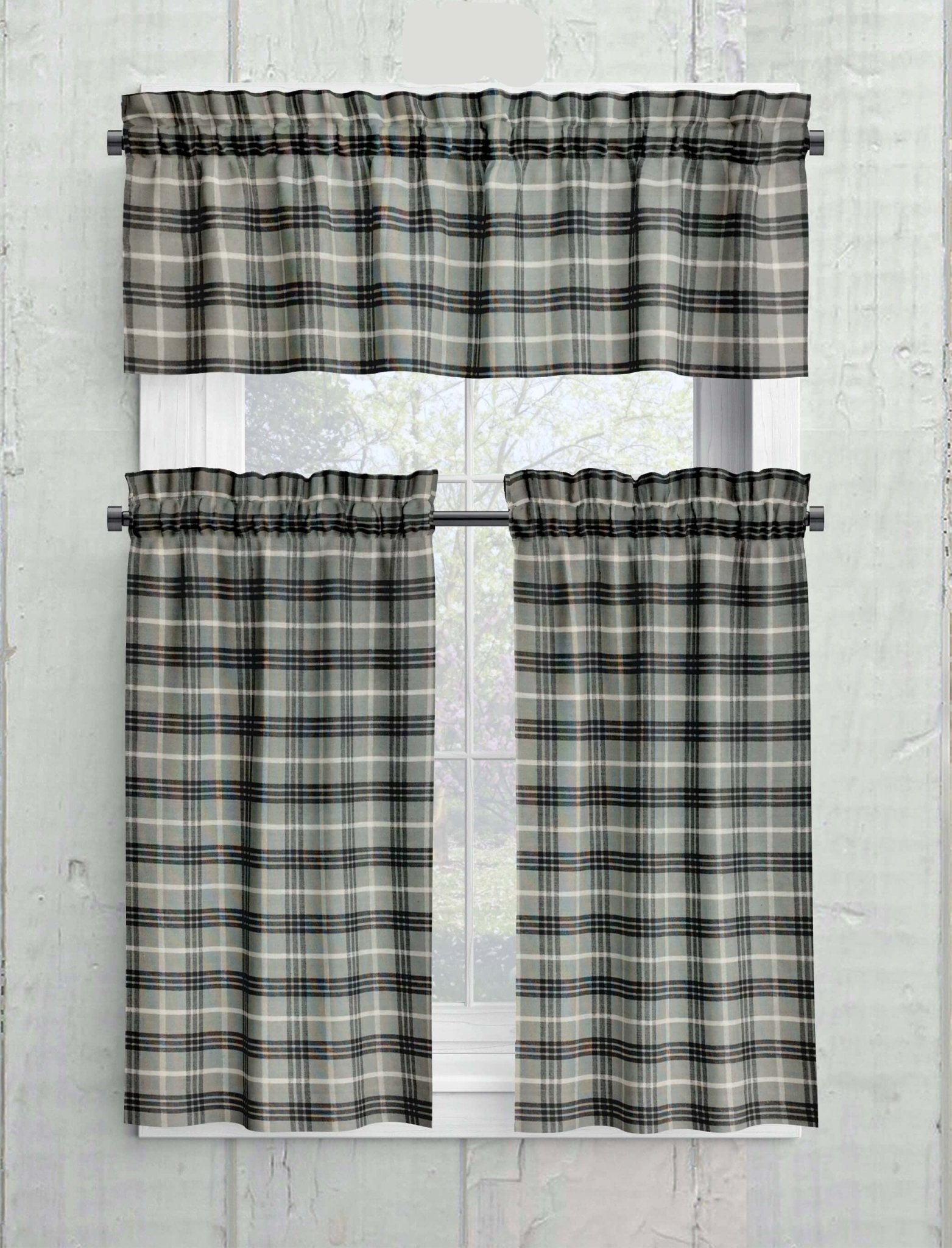 Gray and Black Homespun Plaid Curtains – Rustic Farmhouse Window Treatments