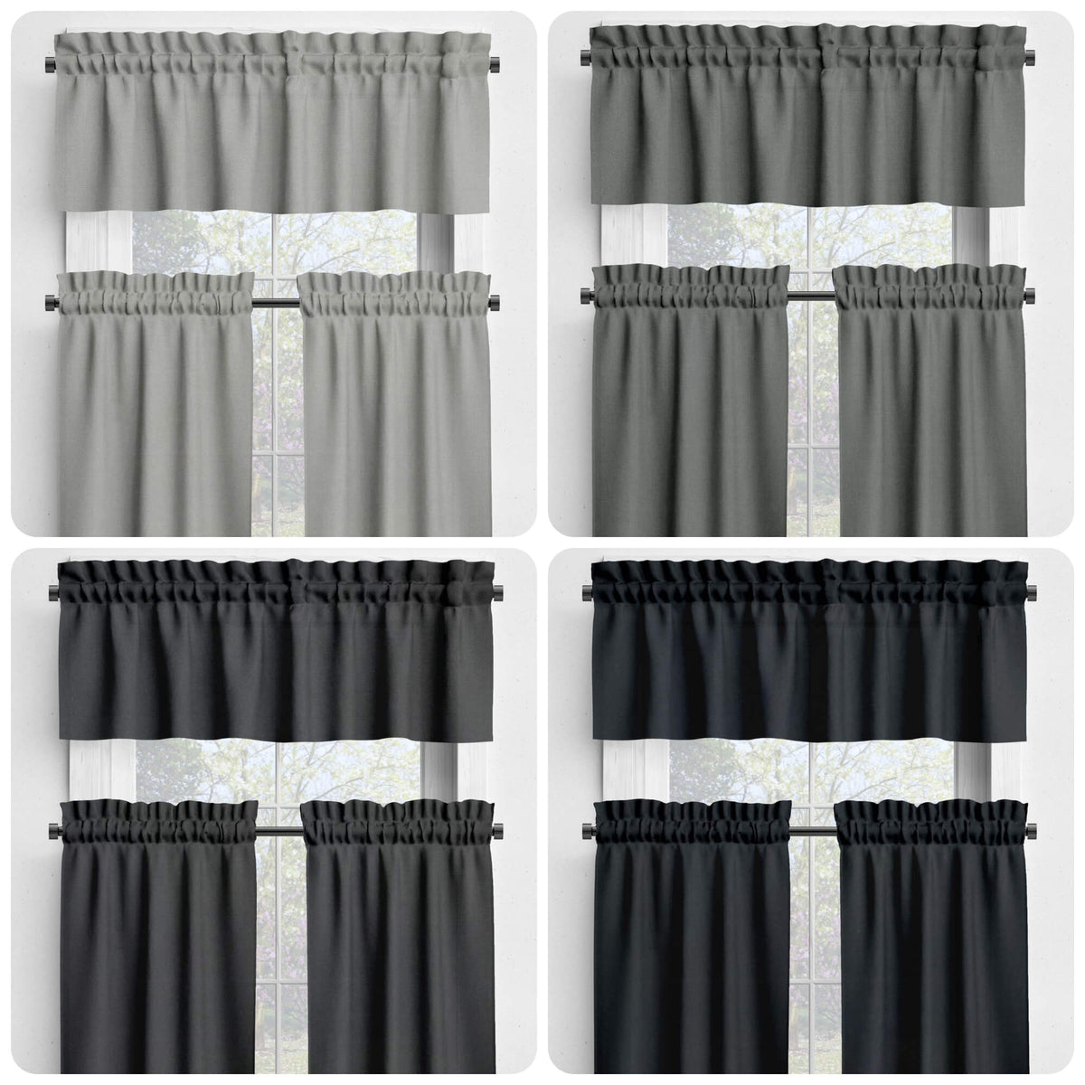 Gray and Black Valances and Cafe Curtains - Stone, Slate, Charcoal
