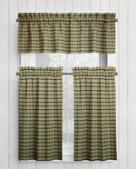 Green and Tan Homespun Curtains – Rustic Plaid Farmhouse