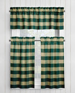 Green and Tan Homespun Curtains – Rustic Plaid Farmhouse