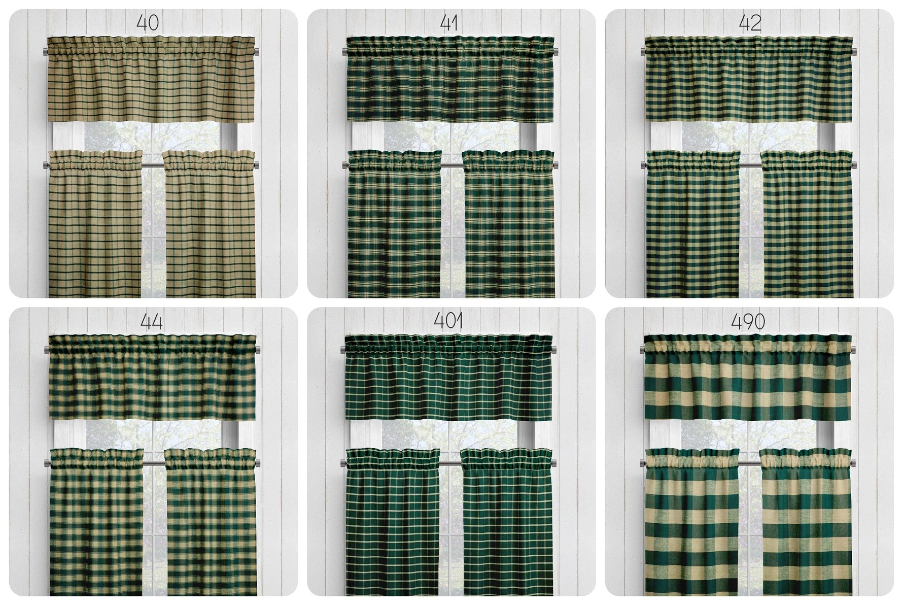 Green and Tan Homespun Curtains – Rustic Plaid Farmhouse